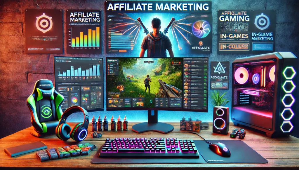 Affiliate marketingin oyun sektöründe kullanımı ve kazanç yollarını temsil eden bir grafik.